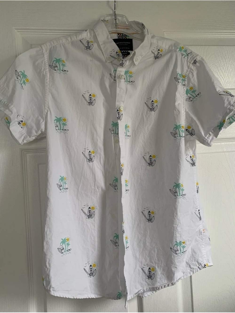 Denim & Flower Tropical Print Short Sleeve Shirt - Slim Fit - Men's M